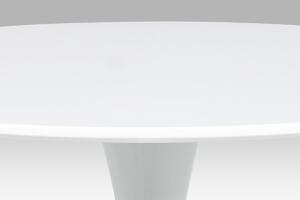 Jedálenský stôl, pr.80x73 cm, biela matná mdf, kov biely vysoký lesk