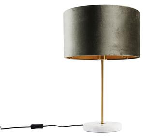 Stolná lampa mosadzná so zamatovým tienidlom zelená 35cm - Kaso
