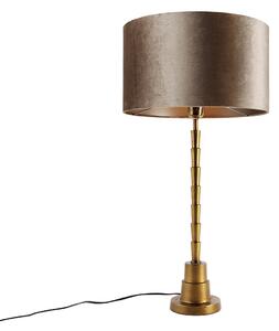 Stolná lampa bronzová s zamatovým tienidlom taupe 35cm - Pisos