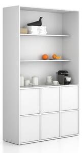 Kancelárska skriňa FRAME, 6x dvere, 2x polica, 1299 x 450 x 2162 mm, PUSH-lock, biela