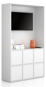Kancelárska skriňa FRAME, 6x dvere, priestor pre TV, 1299 x 450 x 2162 mm, PUSH-lock, biela