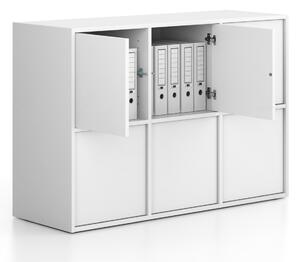 Kancelárska skriňa FRAME, nízka, 6x dvere, 1299 x 450 x 881 mm, PUSH-lock, biela