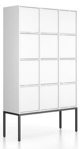 Kancelárska skriňa FRAME, čierna podnož, 12x dvere, 1299 x 450 x 2185 mm, PUSH-lock, biela