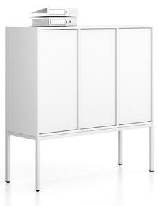 Kancelárska skriňa FRAME, nízka, biela podnož, 3x dvere, 1299 x 450 x 1331 mm, PUSH-lock, biela