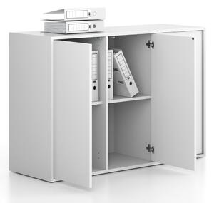 Kancelárska skriňa FRAME, nízka, 3 dvere, 1299 x 450 x 881 mm, PUSH-lock, biela