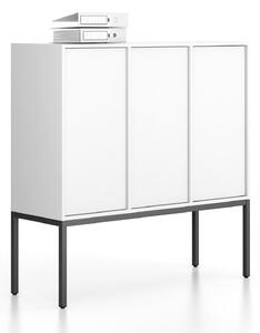Kancelárska skriňa FRAME, nízka, čierna podnož, 3x dvere, 1299 x 450 x 1331 mm, PUSH-lock, biela