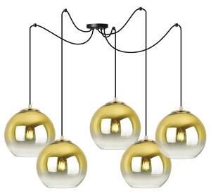 Závesné svietidlo Bergen Gold Spider, 5x zlaté/transparentné sklenené tienidlo (fi 20cm)