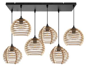 Závesné svietidlo Timber, 6x drevené tienidlo, n