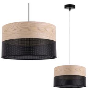 Závesné svietidlo Wood, 1x béžová dubová dýha/čierne PVC tienidlo, (fi 30cm)