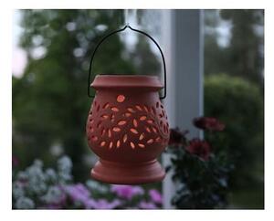 Červený vonkajší LED lampáš Star Trading Clay Terracotta, výška 14 cm