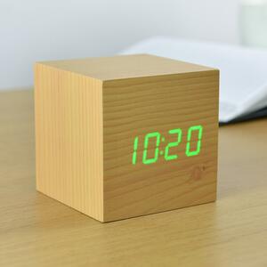 Béžový budík so zeleným LED displejom Gingko Cube Click Clock