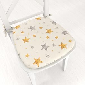 Biante Oblý podsedák Parma PM-139 Strieborno-zlaté hviezdičky na strieborno-krémovom - 39x37x3 cm