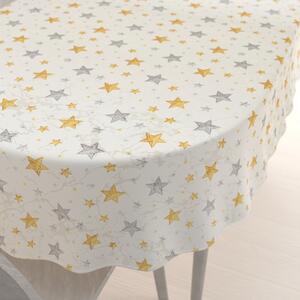 Biante Luxusný dekoračný vianočný oválny obrus Parma PM-139 Strieborno-zlaté hviezdičky na strieborno-krémovom 50x100 cm
