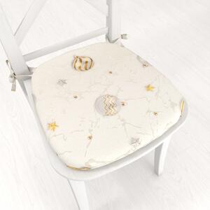 Biante Oblý podsedák Parma PM-138 Strieborno-zlaté vianočné banky na strieborno-krémovom - 39x37x3 cm