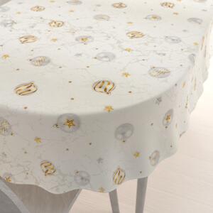 Biante Luxusný dekoračný vianočný oválny obrus Parma PM-138 Strieborno-zlaté vianočné banky na strieborno-krémovom 50x100 cm