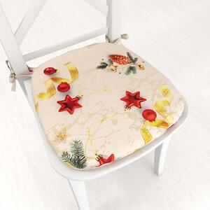 Biante Oblý podsedák Parma PM-137 Vianočné ozdoby s vetvičkami na zlato-béžovom - 39x37x3 cm