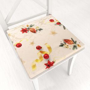 Biante Štvorcový podsedák Parma PM-137 Vianočné ozdoby s vetvičkami na zlato-béžovom - 38x38x3 cm