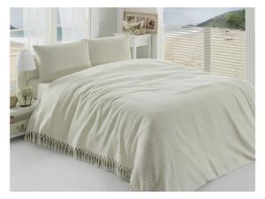 Krémovobiely ľahký bavlnený pléd cez posteľ na dvojlôžko Pique, 220 × 240 cm