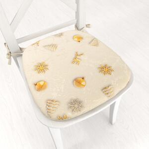 Biante Oblý podsedák Parma PM-136 Zlato-biele vianočné ozdoby na zlato-béžovom - 39x37x3 cm