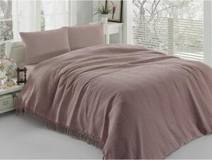 Hnedo-ružová ľahká prikrývka cez posteľ Pique, 220 x 240 cm