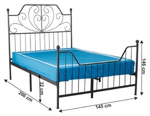 KONDELA Kovová posteľ s roštom, čierna, 140x200, RAJANA