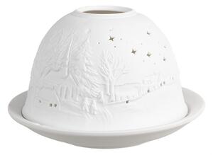 Biely porcelánový svietnik na čajovú sviečku zimná krajina Paollo - Ø 12*8 cm - Clayre & Eef