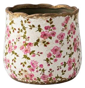 Keramický obal na kvetináč s ružovými kvetmi Vintage Bloom L - Ø 18*16 cm - Clayre & Eef