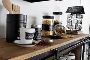 Kávová súprava s motívom "coffee" 6 šálok 180ml s podšálkou v kovovom stojane 12x12x2cm (LC-165848 COFFEE SET 6 STONEWARE METAL 12X12X2 180ML BLACK)
