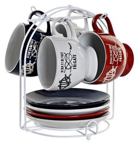 Kávová súprava "frigate" 4 šálky 210ml v kovovom stojane 17x17x20,5cm (LC-173716 COFFEE SET 4 STONEWARE METAL 17X17X20,5 210 RED)