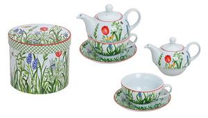 Čajník so šálkou a podšálkou v darčekovej krabičke, porcelán, "Dekor kvetiny" (10021015 Teapot set with cup + plate (flowers) of porcelain)