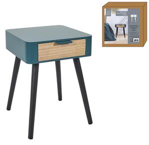 Nočný stolík s 1 zásuvkou, modrý, drevo 48x35x40 cm (HD7336 duck blue wooden 1-drawer bedside table)