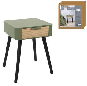 Nočný stolík s 1 zásuvkou, tmavo zelený, drevo 48x35x40 cm (HD7338 1 drawer khaki green wooden bedside table)
