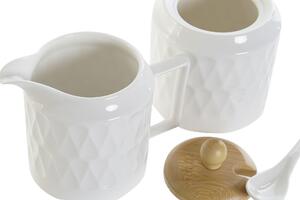 Cukornička a mliekovka "WHITE DROP" porcelán-bambus na podnose, 12x7,5x8,5 cm (PC-188268 SUGAR BOWL SET 3 PORCELAIN BAMBOO 12X7,5X8,5 WHITE)