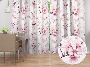 Biante Bavlnený záves Sandra SA-583 Ružové kvety s vetvičkami na bielom 150x140 cm