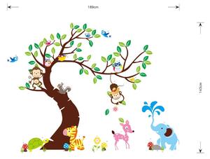 Sada nástenných detských samolepiek Ambiance Tree, Monkeys and Elephant