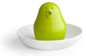 Zelená soľnička s bielym tanierikom na vajíčko Qualy Jib-Jib Shaker
