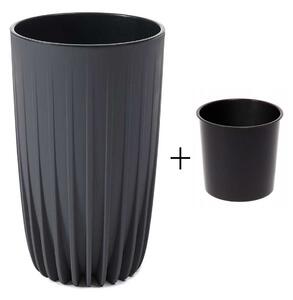 PLASTOVÝ KVETINÁČ STRIPPED ECO 51X30 CM ANTRACITOVÁ