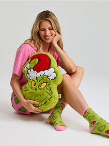 Sinsay - Kožušinový dekoračný vankúš s vianočným motívom Grinch - žlto-zelená