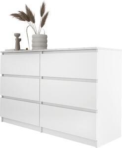 Komoda 6 zásuviek, farba: matná biela / biely mramor, 120 x 78 x 39 cm