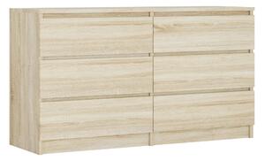 Komoda so 6 zásuvkami, farba: dub Sonoma, 138 x 78 x 39 cm