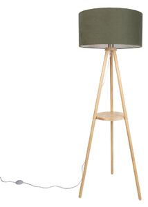 Drevená stojacia lampa s trojnožkou so zeleným tienidlom 50 cm - Lou