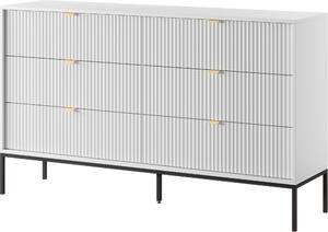 Komoda: 6 zásuviek, biela, čierne nohy, 154 x 39 x 83 cm