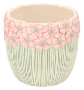 Ružovo-zelený obal na kvetináč s reliéfom kvetov Jane Flower - Ø 13*11cm - daan kromhout