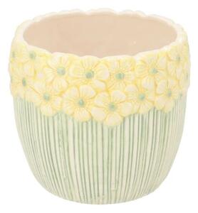 Ružovo-zelený obal na kvetináč s reliéfom kvetov Jane Flower - Ø 15*13 cm - daan kromhout