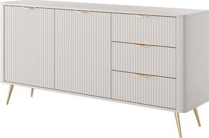Komoda: 3 zásuvky, 2 dvierka, materiál: kašmír, zlaté nožičky, rozmer: 163 cm (výška), 2 x 81 cm (šírka), 2 x 38 cm (hĺbka)