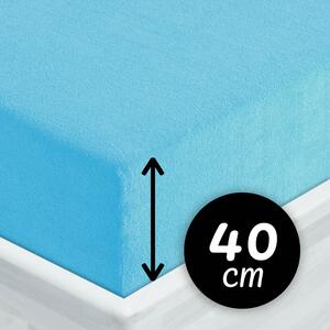 Froté napínacie prestieradlo na extra vysoký matrac FR-017 Azúrovo modré 80 x 200 - výška 40 cm