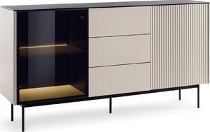 Komoda, materiál: kašmír, rozmery: 157 x 84 x 39 cm, farba: béžová, rozmery: 157 x 84 x 39 cm