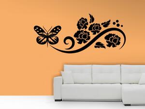 Dizajnová-14 Motýľ a kvety, Samolepky na stenu