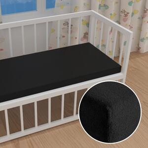 Detské froté napínacie prestieradlo do postieľky FR-030 Čierne 60 x 120 x 10 cm - do postieľky