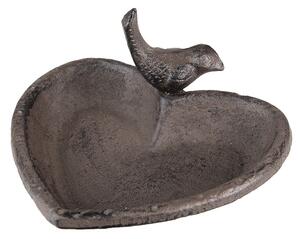 Hnedé liatinové náustok/krmítko pre vtáčiky v tvare srdca - 16*14*8 cm - Clayre & Eef